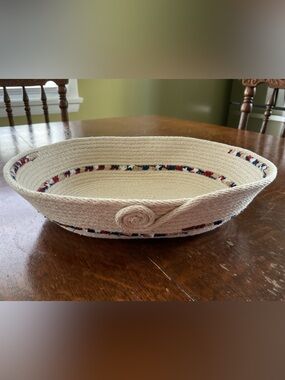 Handmade Fabric Wrapped Oval Coiled Rope Bowl